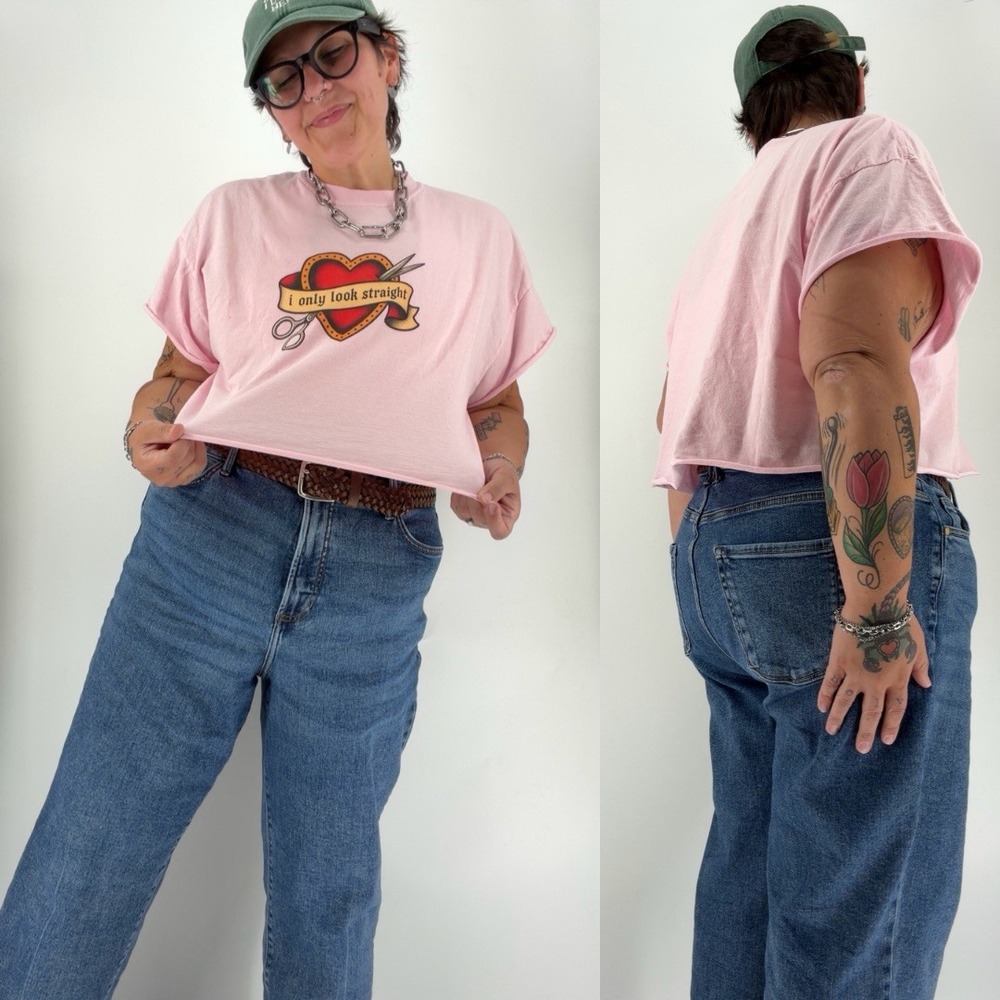 Comfort Colors Lesbian pride cropped boxy tee 2XL alt tattoo goth shirt scissors